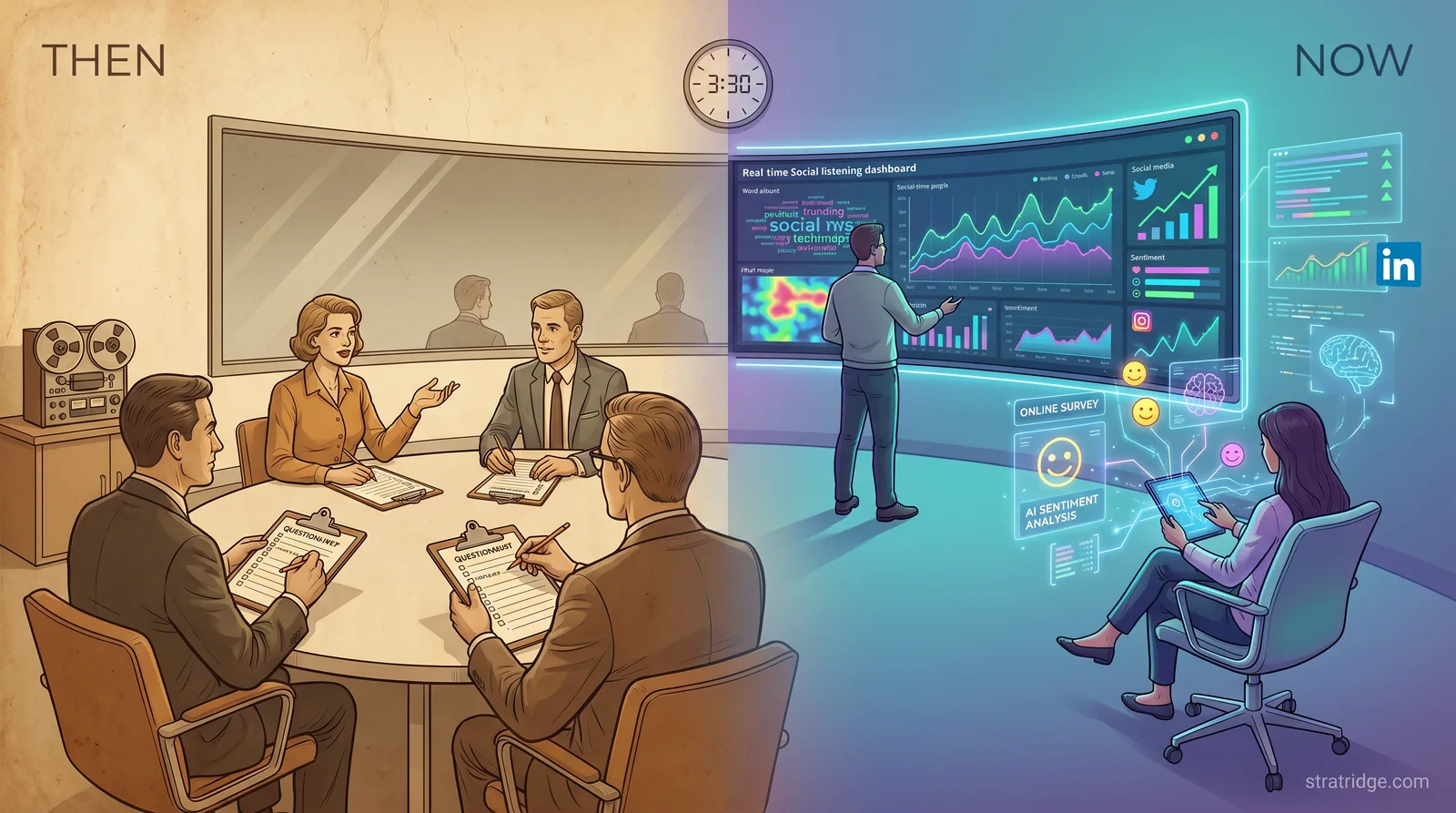Then & Now — The Transformation of Market Research: From focus groups and surveys to real-time social intelligence